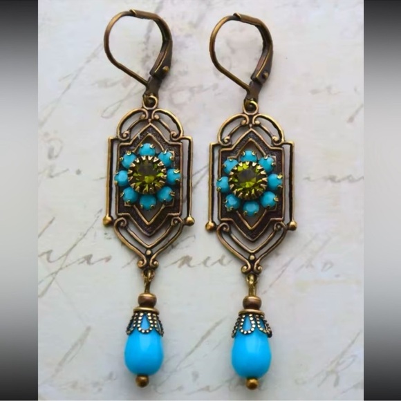 Marquis Ethnic Vintage Bronze Brushed Earrings - Picture 1 of 6